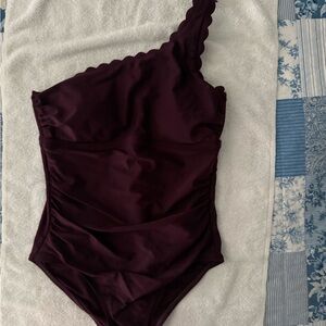 One-Shoulder Scalloped Swimsuit - Dark Purple